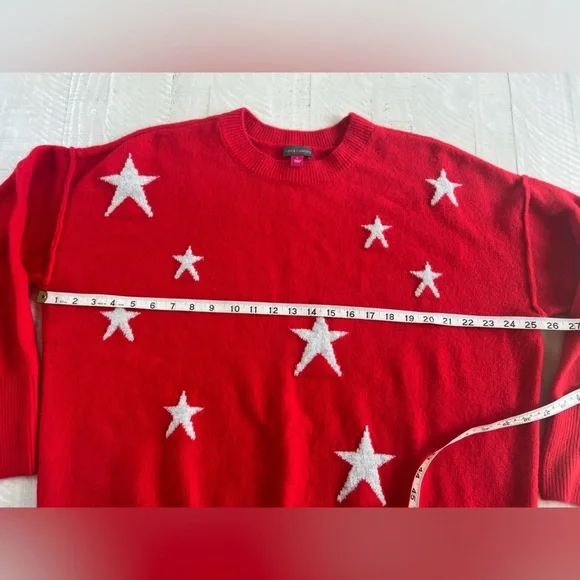 VINCE CAMUTO Womens Red & White Star Long Sleeve Crew Neck Sweater size Large - Picture 4 of 8